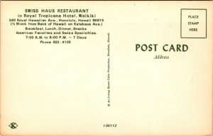 Postcard Swiss House Restaurant at Royal Tropicana Hotel in Waikiki, Hawaii~813