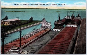 VINTAGE POSTCARD COAL & IRON ORE LOADING DOCKS AT PORT OF TOLEDO OHIO c. 1940s