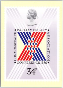 VINTAGE CONTINENTAL SIZED POSTCARD UK ROYAL MAIL COMMONWEALTH PARLIAMENTS 1986