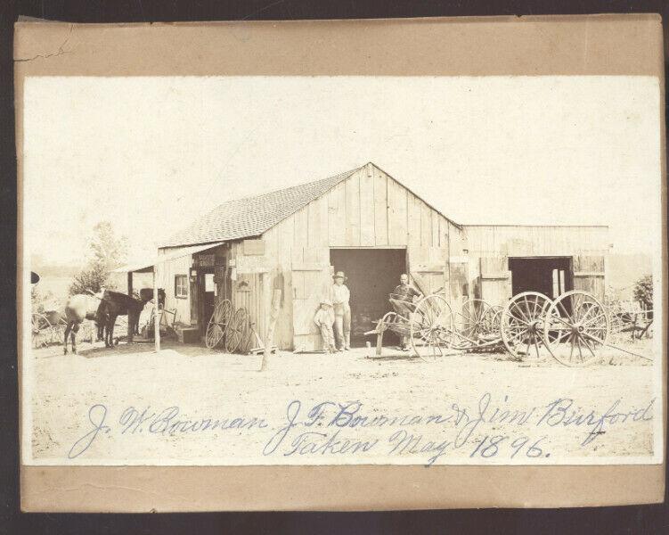 REAL PHOTO MOUNTED PHOTOGRAPH WARRENSBURG MISSOURI BLACKSMITH SHOP 1896