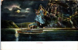 1910s The Loreley Steam Boat Moonlight View Postcard