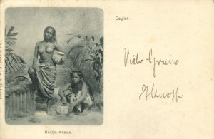 ceylon, Beautiful Native Nude Rodiya Women Water Chatty Pottery (1900s) Postcard