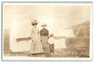 c1910's Women Little Boy Big Hat Tent Farm Colorado CO RPPC Photo Postcard