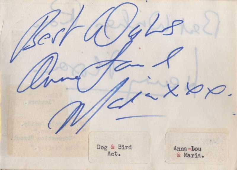 Anna Lou & Maria Vintage Bird TV Magicians Hand Signed Autograph