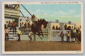 Western~Rodeo Scene~Cowboy Riding Outlaw~Vintage Postcard