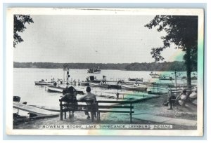1954 Bowne's Store Lake Boat Tippecanoe Leesburg Indiana IN Antique Postcard 