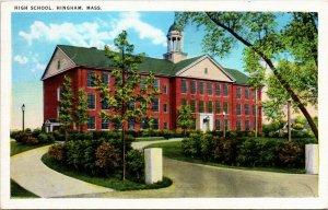 Vintage Postcard MA Plymouth County Hingham High School 1936 H22