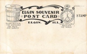 Elgin Illinois IL~View on Fox River~Butter-Watches-Souvenir POSTCARD