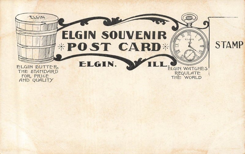 Elgin Illinois IL~View on Fox River~Butter-Watches-Souvenir POSTCARD