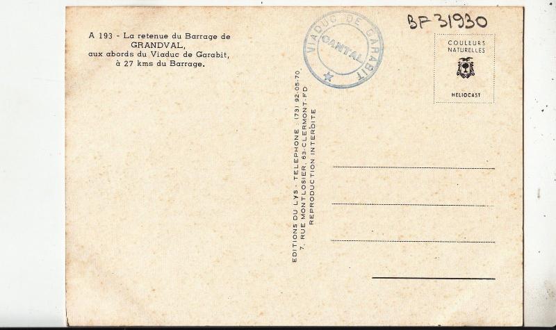 BF31930 grandval la retenue du barrage   france front/back image