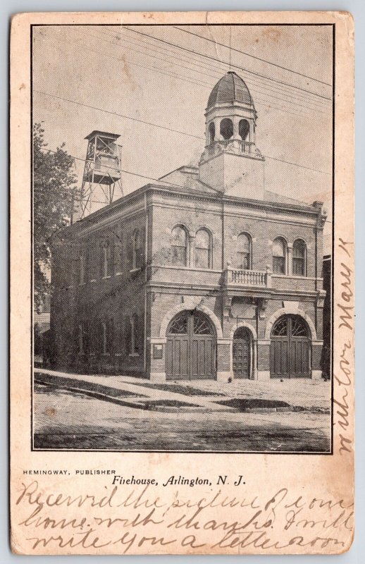1905 Firehouse Arlington New Jersey NJ Antique Building Landmark Posted Postcard
