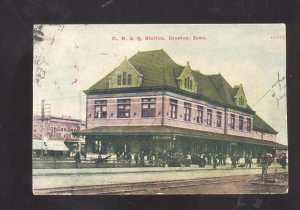 CRESTON IOWA CR&P RAILROAD DEPOT TRAIN STATION VINTAGE POSTCARD 1919