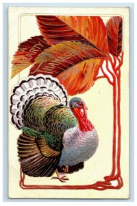 c.1910 Art Nouveau Turkey Thanksgiving Fall Leaves Vintage Postcard F50