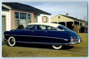 Car Postcard 1950 Hudson Hornet Sedan Houses Scene c1950's Vintage