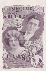 Fred Sinclair & Gracie Whiteford Vaudeville Theatre Old Advertising Postcard