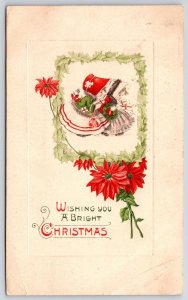 Postcard 1913 Wishing You a Bright Christmas Greetings Two Little Girls with Hat