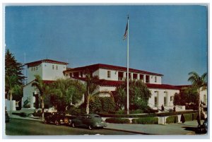 1954 Santa Barbara Post Office Federal Building Classic Cars California Postcard