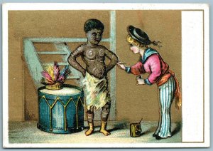 BODY PAINTING NEWARK NJ CLOTHIERS ANTIQUE ADVERTISING VICTORIAN TRADE CARD