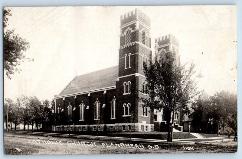 Flandreau South Dakota SD Postcard RPPC Photo Catholic Church Dirt Road 1923