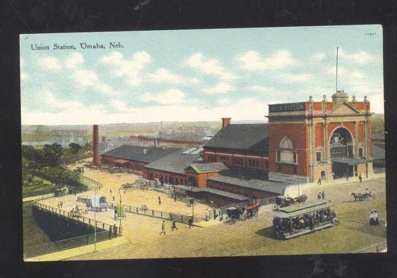 OMAHA NEBRASKA UNION RAILROAD DEPOT TRAIN STATION VINTAGE POSTCARD