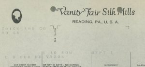 1941 Vanity Fair Silk Mills Reading PA Invoice R.F. Strickland Co. Concord GA371