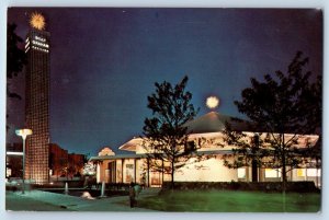 1960 New York City Postcard Pavilion Night World's Fair Sunbursts Tower Glow