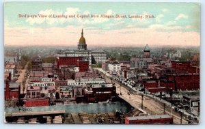 LANSING, MI Michigan ~ BIRD'S-EYE VIEW of City & CAPITOL 1914  Postcard