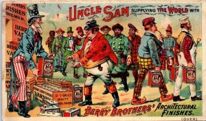 1870 - 1890 Berry Bros. Architectural Finishes Uncle Sam Trade Card Postcard