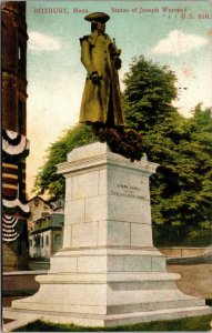 Vtg 1907 Statue of Joseph Warren Roxbury Massachusetts MA Postcard