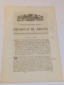 1804 British Parliamentary Act Under King George III Historic Document
