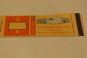 First National Bank of Elgin Illinois 20 Strike Matchbook Cover