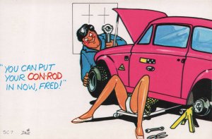 1970s Car Repair Garage Centre Mechanic Sexy Lady Comic Postcard
