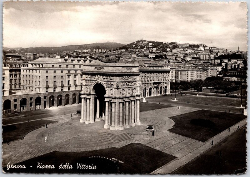 Genova - Piazza Della Vittoria Gonoa Italy Buildings Real Photo RPPC Postcard