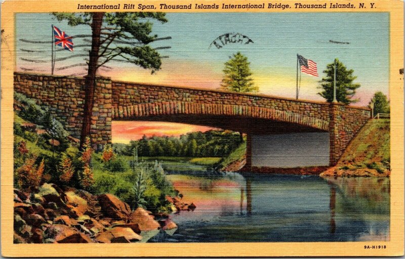 Vtg Rift Span Thousand Islands International Bridge New York NY 1950s Postcard