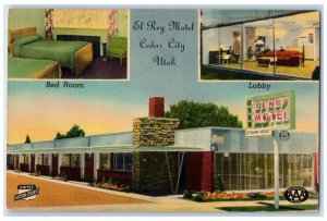 c1940 El Ray Motel South Main Multiview Cedar City Utah Vintage Antique Postcard