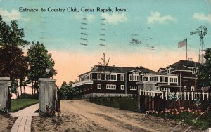 Vintage Postcard 1917 Entrance to Country Club Roadway Cedar Rapids Iowa E.C.K.