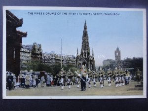 Scotland Edinburgh THE ROYAL SCOTS 1st BAT The Pipes & Drums c1952 Postcard