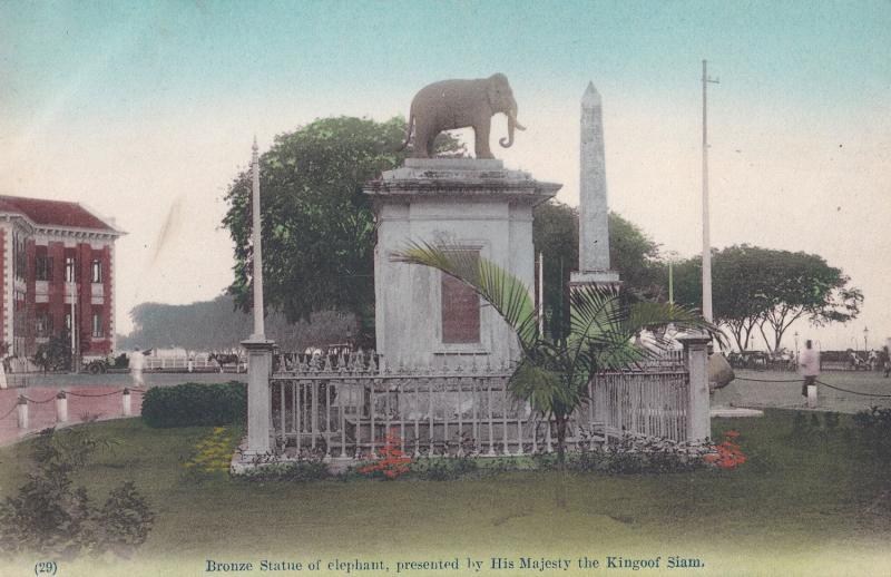 Bronze Statue Elephant From Thailand King Singapore Old Postcard