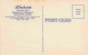 Kenilworth Hotel Miami Beach Florida linen postcard