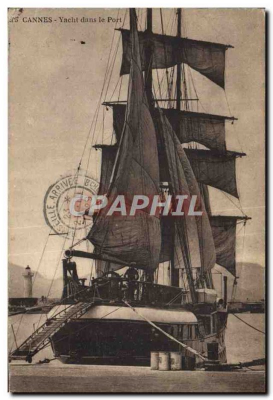 Old Postcard Cannes Yacht boat in the harbor