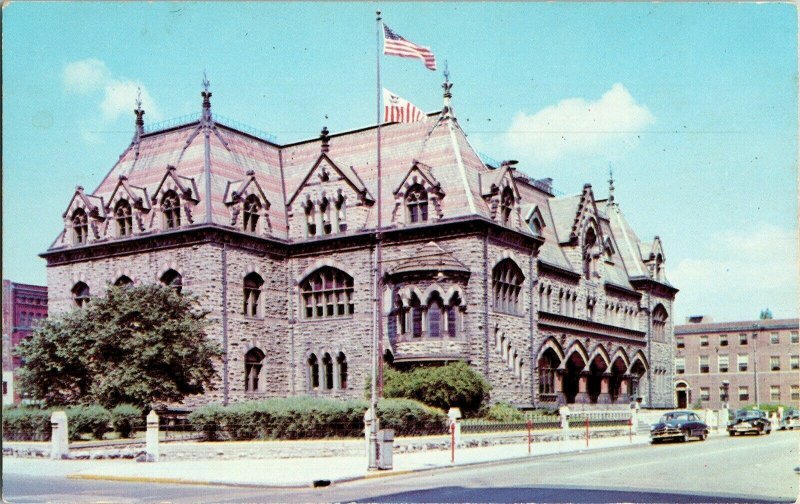 English Victorian Gothic Evansville Indiana Post Office IND Owensboro Postcard 