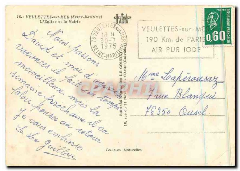 Postcard Modern Veulettes sur Mer Seine Maritime Church and City Hall