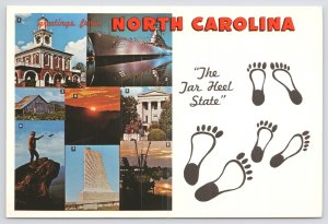 Greetings From North Carolina~Footprints & Various Scenes~Continental Postcard