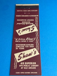 Vintage Matchbook Cover Shaw's Jewelers Cleveland, Ohio MB161