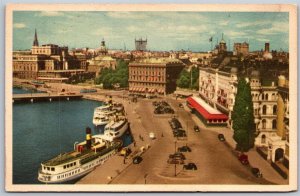 Vtg Stockholm Sweden Sodra Blasieholmshamnen Street View Boats 1940s Postcard