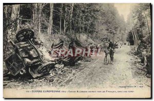 Old Postcard German Army Convoy destroyed by the French in a forest