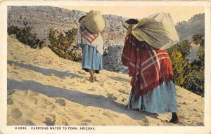 Hopi Women Carrying Water Native American Indian Arizona Fred Harvey postcard