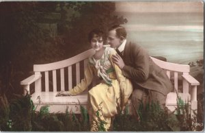 Romantic Victorian Couple On A Bench Vintage RPPC 09.51