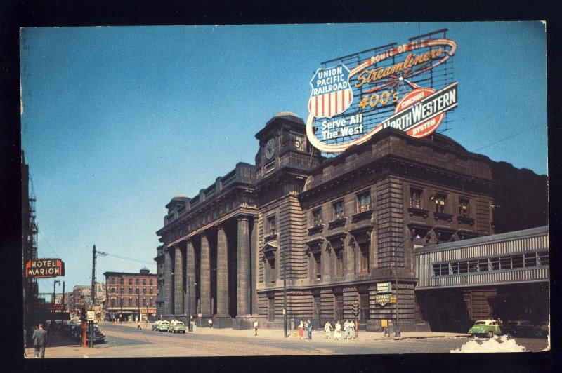 Chicago, Illinois/IL Postcard, Chicago & Northwestern Station, Old Cars, 1956!