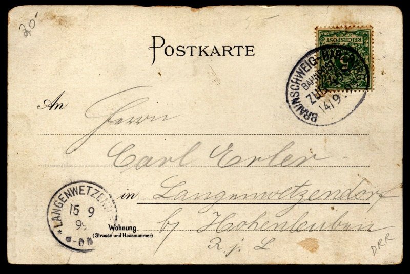 Germany Braunschweig 1899 card to Langenwetzendorf